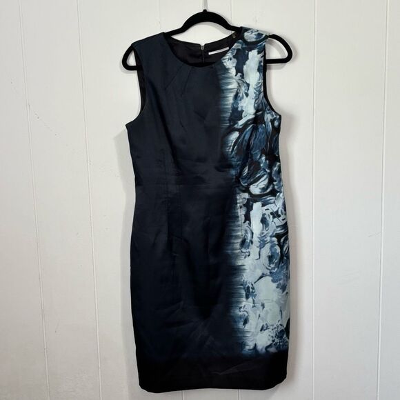 T Tahari Navy Blue Satin Feel Sheath Dress 12 - Picture 1 of 5